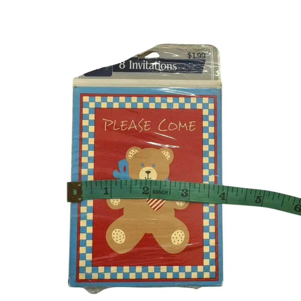 Vintage NEW HALLMARK Ambassador Teddy Bear Please Come Party Invitations 8-pack